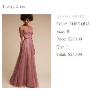 BHLDN Tinsley Gown in Rose Quartz Size 0